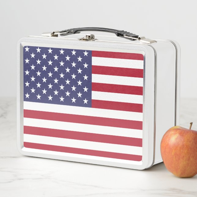 American Flag USA Independence Patriotic Metal Lunch Box (In Situ)