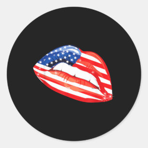 American Flag USA Lips 4th of July Independence Classic Round Sticker