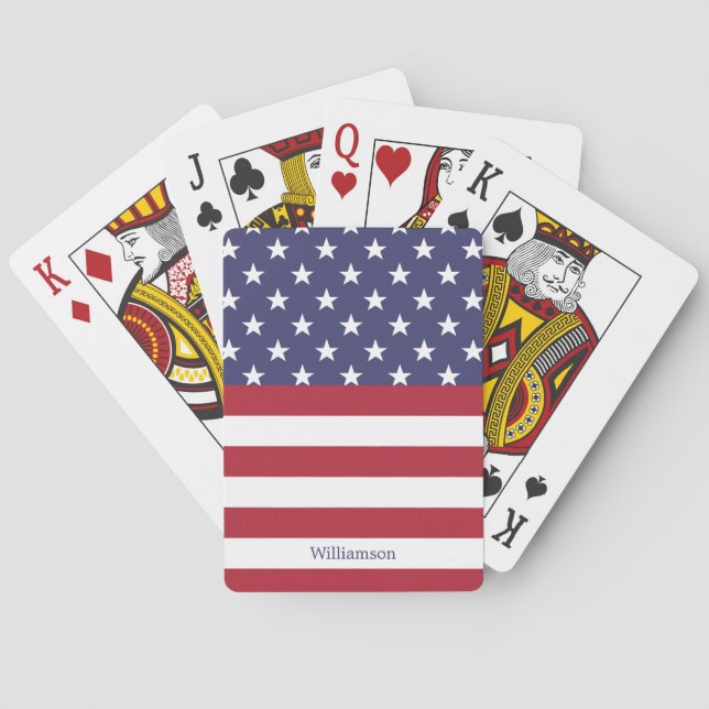 American Flag USA Patriotic Stars Stripes Name Playing Cards (Back)