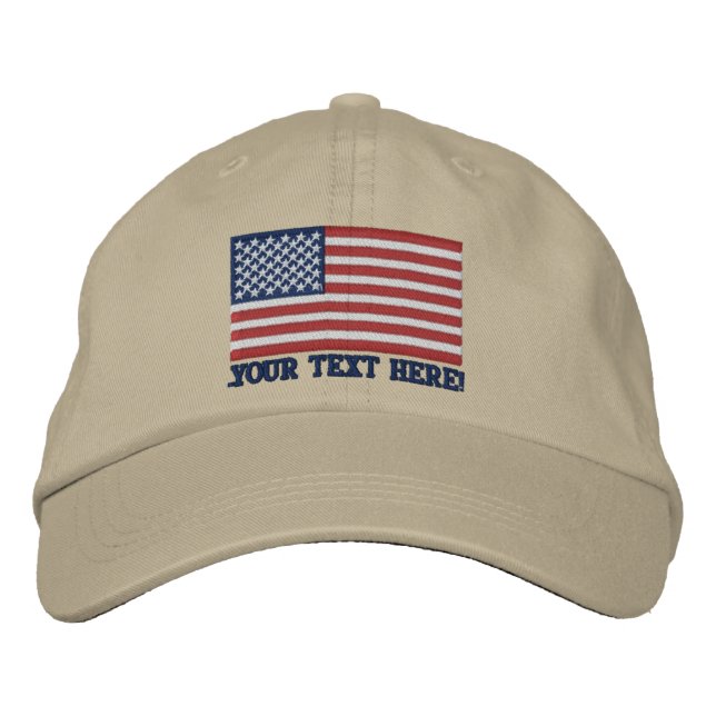 American Flag USA Personalize it! Large Embroidery Embroidered Hat (Front)