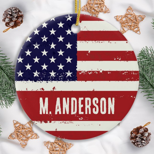 American Flag USA Personalized Patriotic Ceramic Ornament (Creator Uploaded)
