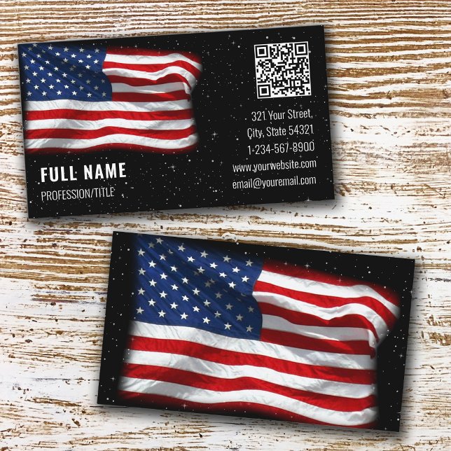 American Flag USA QR Code Carte de visite (Créateur téléchargé)