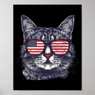 American Flag USA Red White Blue Patriotic Cat 4th Poster
