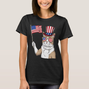 American Flag USA Red White Blue Patriotic Cat 4th T-Shirt