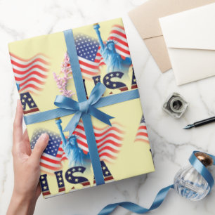 American Flag USA Statue Of Liberty, 4th Of July Wrapping Paper