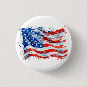 American Flag USA Watercolor 4th of July 1 Inch Round Button