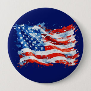 American Flag USA Watercolor 4th of July 4 Inch Round Button