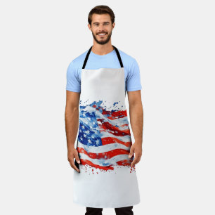 American Flag USA Watercolor 4th of July Apron