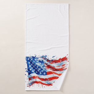 American Flag USA Watercolor 4th of July Bath Towel