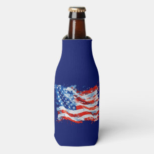 American Flag USA Watercolor 4th of July Bottle Cooler