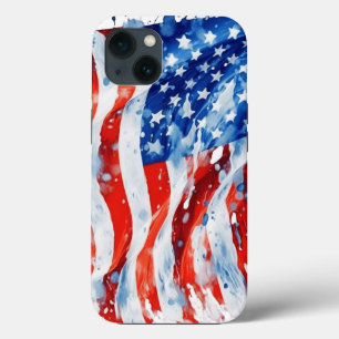 American Flag USA Watercolor 4th of July iPhone 13 Case