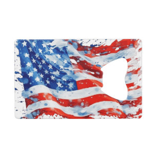 American Flag USA Watercolor 4th of July Credit Card Bottle Opener