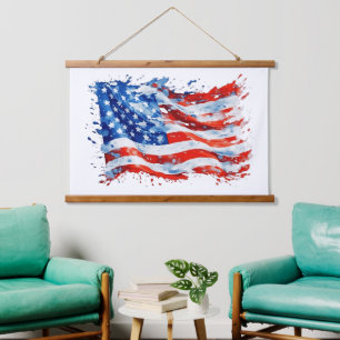 American Flag USA Watercolor 4th of July Hanging Tapestry