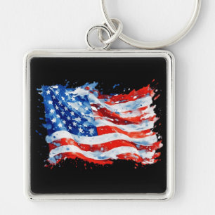 American Flag USA Watercolor 4th of July Keychain