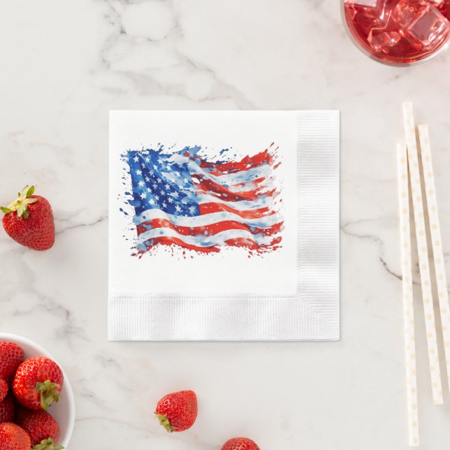 American Flag USA Watercolor 4th of July Napkin (Insitu)