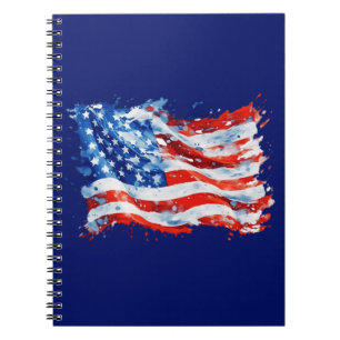 American Flag USA Watercolor 4th of July Notebook
