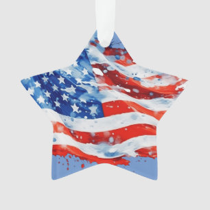 American Flag USA Watercolor 4th of July Ornament
