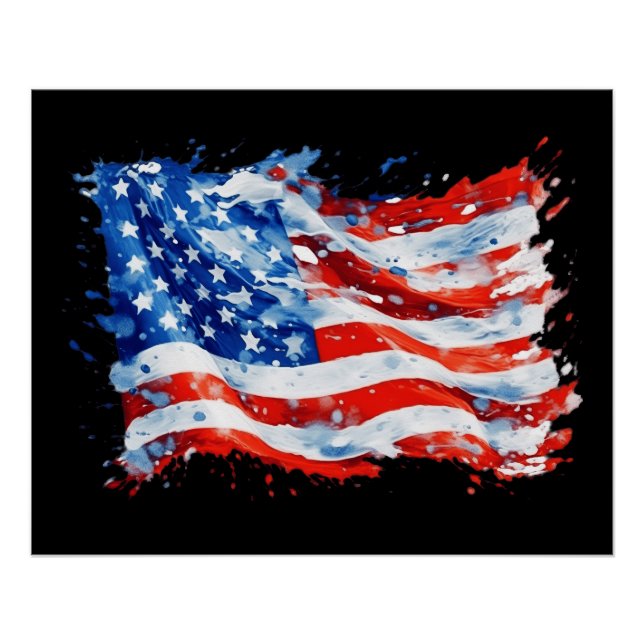 American Flag USA Watercolor 4th of July Poster (Front)