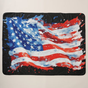American Flag USA Watercolor 4th of July Sherpa Blanket