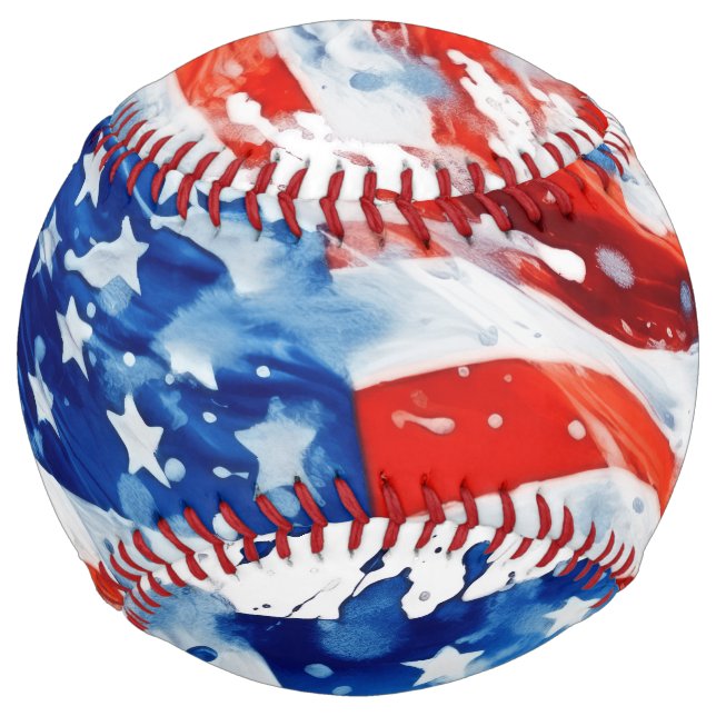 American Flag USA Watercolor 4th of July Softball (Front)