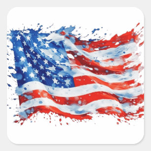 American Flag USA Watercolor 4th of July Square Sticker