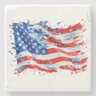 American Flag USA Watercolor 4th of July Stone Coaster
