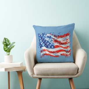 American Flag USA Watercolor 4th of July Throw Pillow