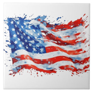 American Flag USA Watercolor 4th of July Tile