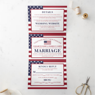 American Flag, USA Wedding Suite Tri-Fold Invitation