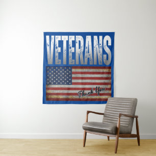 AMERICAN FLAG VETERANS THANK YOU 4TH OF JULY POST TAPESTRY