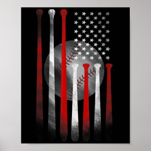 American Flag Vintage Baseball Flag Dad Mom Tee Poster