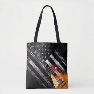 American Flag Vintage Electric Guitar Tote Bag