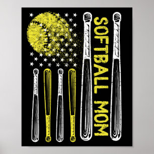 American Flag Vintage Softball Mom Mother's Day Poster