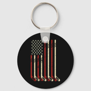 American Flag Vintage Usa Ice Hockey Lover Fan Pla Keychain