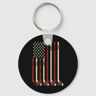 American Flag Vintage Usa Ice Hockey Lover Fan Pla Keychain