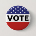 American Flag Vote 2 Inch Round Button<br><div class="desc">As a reminder to get out and vote,  this button features the stars and colours of the red,  white and blue American flag along with text which reads "Vote".</div>