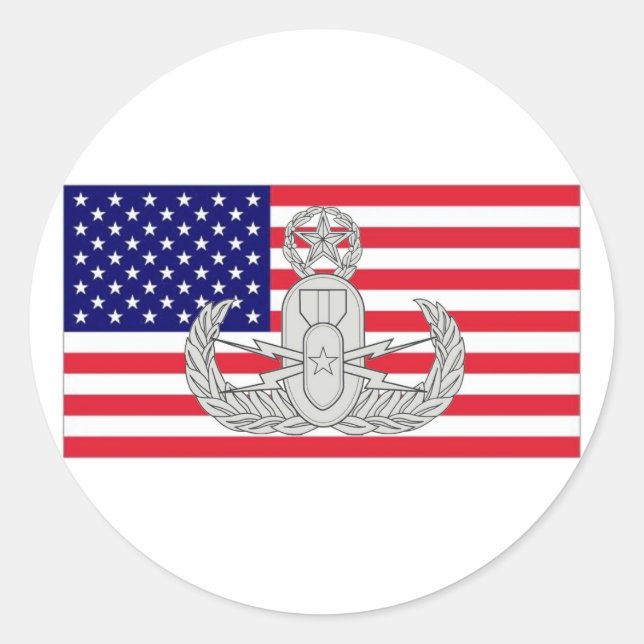 American Flag w/ EOD Badge Classic Round Sticker (Front)