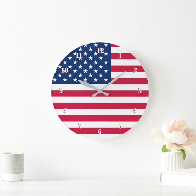 American Flag Wall Clock USA Patriotic (Home)