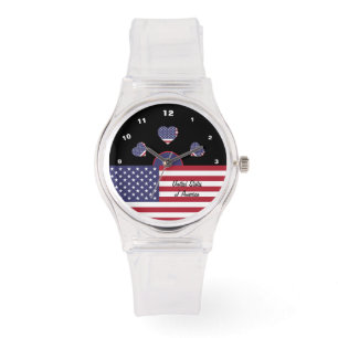 American Flag watch, Hearts fashion, USA /sports Watch