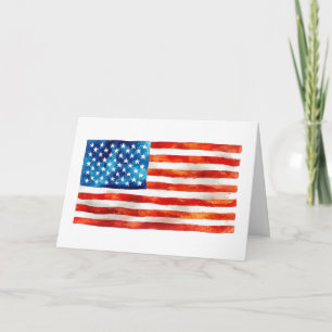 American Flag Watercolor Painting Artistic USA  Card