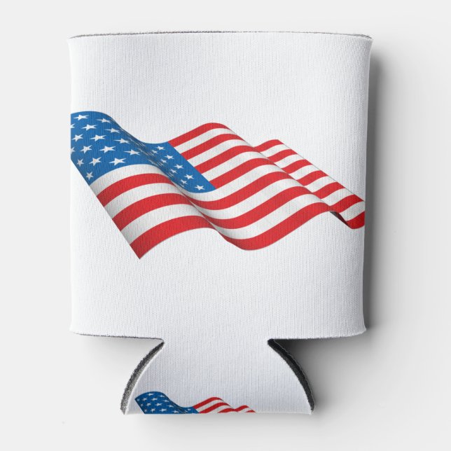 American Flag waving Can Cooler (Front)