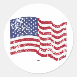 American Flag Waving - Distressed Classic Round Sticker