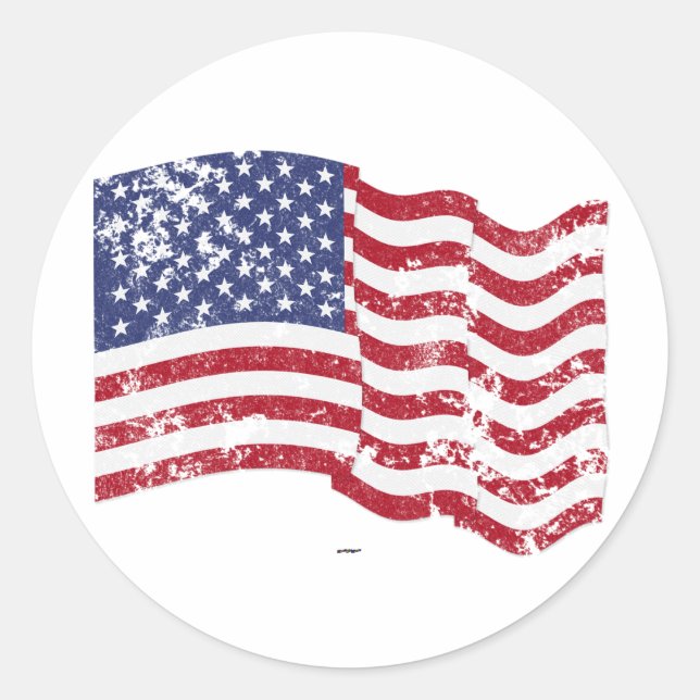American Flag Waving - Distressed Classic Round Sticker (Front)