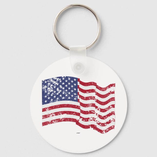 American Flag Waving - Distressed Keychain (Front)