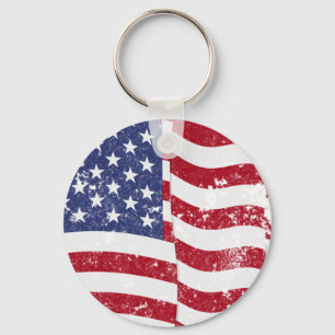 American Flag Waving - Distressed Keychain