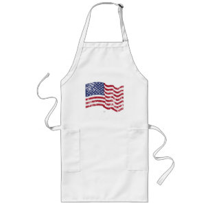 American Flag Waving - Distressed Long Apron