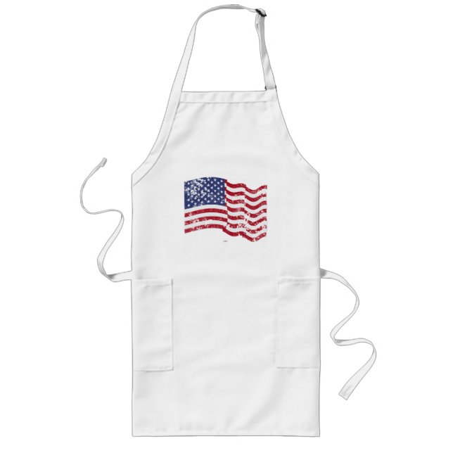 American Flag Waving - Distressed Long Apron (Front)