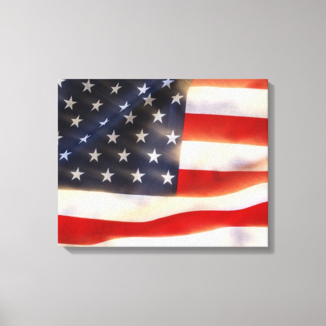 American flag waving in the wind canvas print (Front)