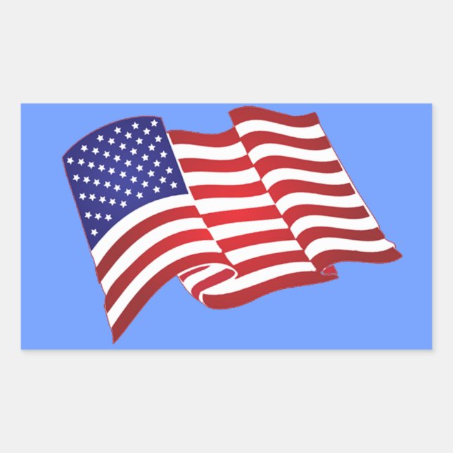 American Flag Waving Rectangular Stickers (Front)