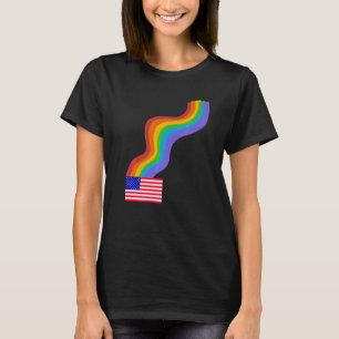 American Flag Wavy Rainbow ROYGBIV Pride in USA Ra T-Shirt